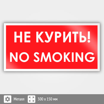 Знак «No smoking! Не курить», B53 (металл, 300х150 мм)