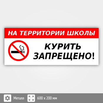 Табличка «На территории школы курить запрещено», B112 (металл, 600х200 мм)