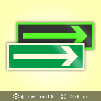Знак «Направляющая стрелка», B45 (фотолюминесцентная пленка ГОСТ 34428-2018, 300х100 мм)